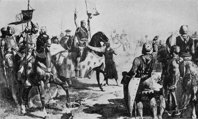 ALFONSO VIII. HARANGUING HIS TROOPS UPON THE EVE OF BATTLE. Illustration: ALFONSO VIII. HARANGUING HIS TROOPS UPON THE EVE OF BATTLE.