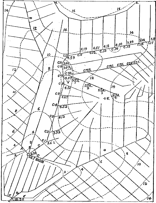 Fig. 20 - MAP WITH DRAINS AND CONTOUR LINES. Illustration: Fig. 20 - MAP WITH DRAINS AND CONTOUR LINES.