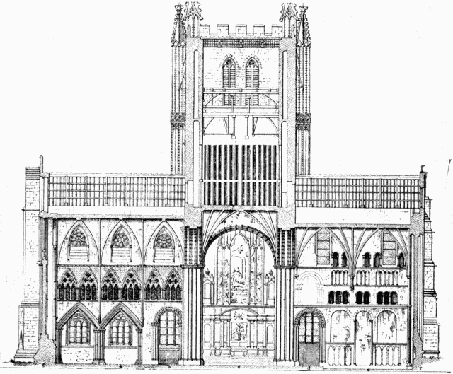 Illustration: SECTION THROUGH TOWER AND TRANSEPTS.