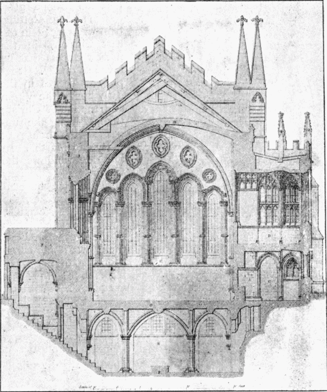 Illustration: SECTION THROUGH LADY CHAPEL AND CRYPT.