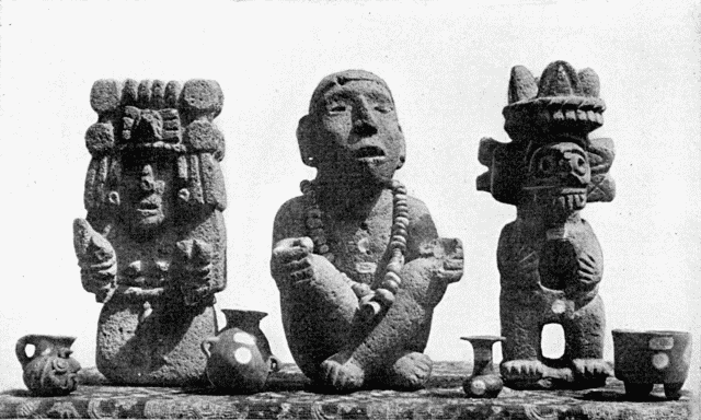 AZTEC IDOLS CARVED IN STONE. Illustration: AZTEC IDOLS CARVED IN STONE.