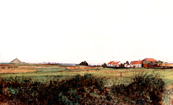 WATERLOO: THE FARM OF LA BELLE ALLIANCE AND THE MOUND
SURMOUNTED BY THE BELGIAN LION.