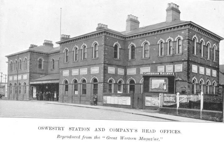 Oswestry station and Company’s Head Offices.  Reproduced
from the “Great Western Magazine.”