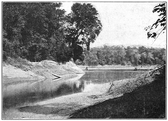 Samenvloeiing Otken-rivier en Mamberamo (A B).