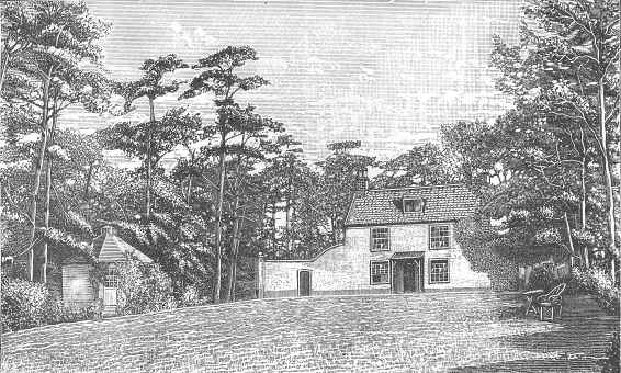 Borrow’s home at Oulton (now pulled down), showing the
summer house where much of his work was written.  (From a
Photograph kindly lent by Mr. Welchman, of Lowestoft, and taken
by Mr. F. G. Mayhew, of the same place.)