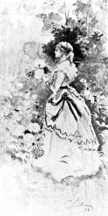 STANDING AMID THE CHRYSANTHEMUMS, LENDING TO THEIR PINK
AND WHITE BLOOM A FACE AS FRESH AS ANY OF THE FLOWERS.