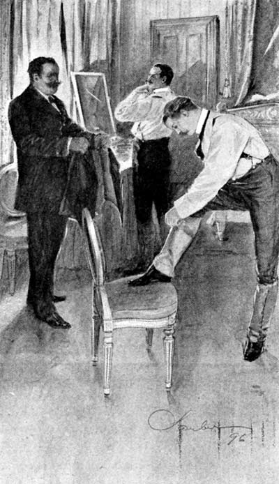 "ARE WE MEN?" RETORTED ALPHONSE, IN RESPONSE, AS HE
WRESTLED WITH HIS SHIRT COLLAR, "OR ARE WE SCHOOLGIRLS? TELL ME THAT,
MR. THE POLICEMAN!"