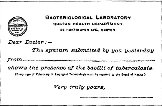 A REPORT-FORM FROM A HEALTH DEPARTMENT LABORATORY