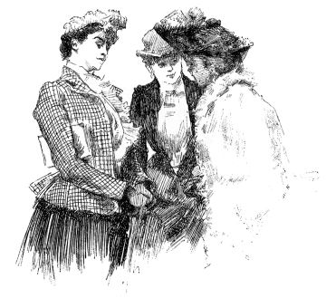 Three women stand in a group.