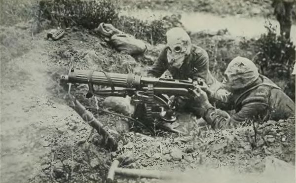 British Machine Gun Squad Using Gas Masks