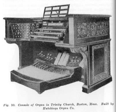 Fig. 10.  Console of Organ in Trinity Church, Boston, Mass.  Built by Hutchings Organ Co.