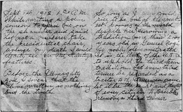 Page One of Letter Found in Schrank's Pocket