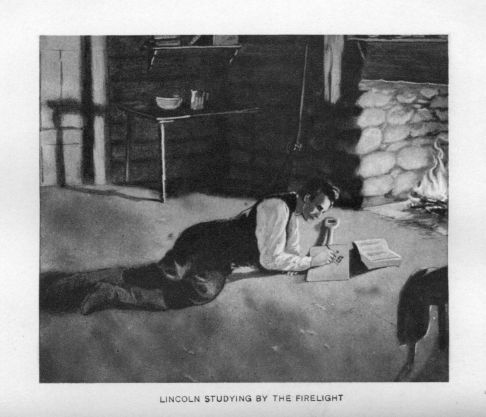 Lincoln studying by the firelight