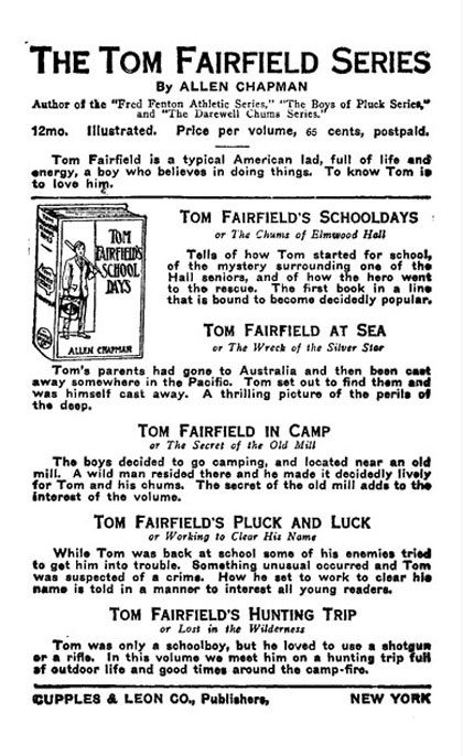 Ad for The Tom Fairfield Series of books