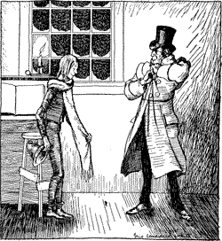 The clerk standing in front of Scrooge.