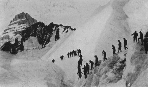 Crossing a precipitous slope on White Glacier.