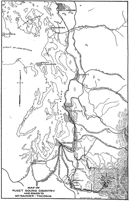 Map Of Puget Sound Country And Roads To Mount
Rainier-tacoma.