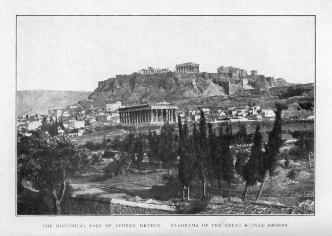 THE HISTORICAL PART OF ATHENS, GREECE.  PANORAMA OF THE GREAT RUINED GROUPS
