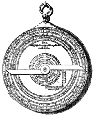 A detailed drawing of an astrolabe.