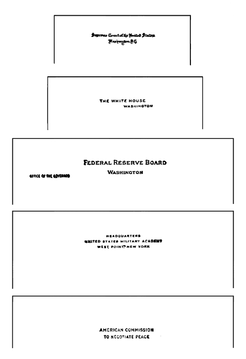 Specimens of letterheads used for official stationery