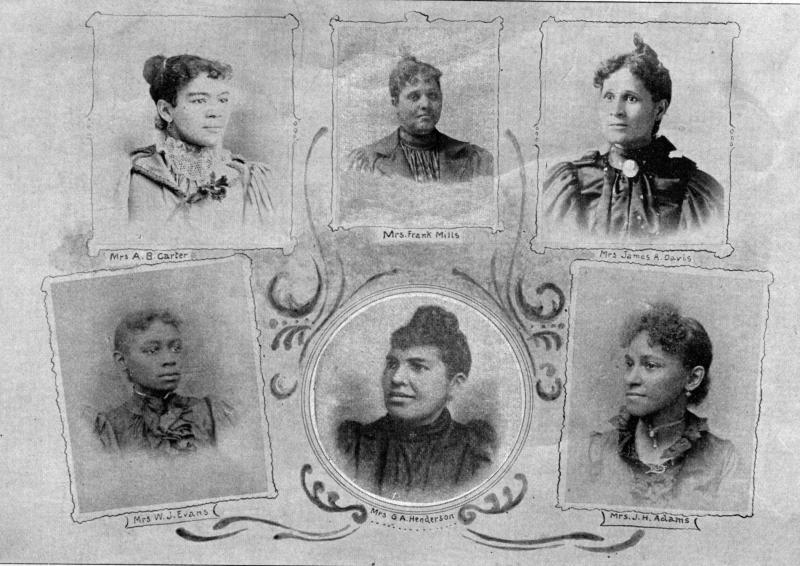 Chairmen of Committees.—Mrs. Carter, Music; Mrs.
Mills, Domestic Science; Mrs. Davis, Assignment; Mrs. Evans,
Horticulture; Mrs. Henderson, Ways and Means; Mrs. Adams, Patents and
Inventions.
