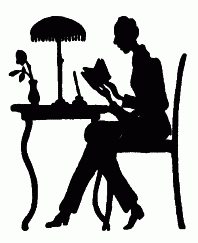 Scherenschnitt - Lesender am Tisch sitzend