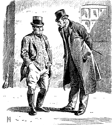 Two dapper
Victorian gentleman in discussion.