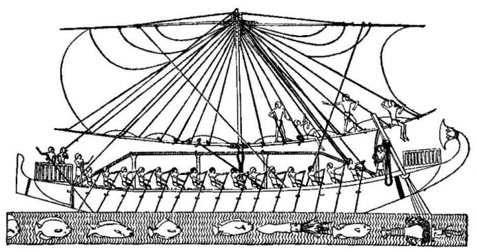 EGYPTIAN SHIP OF THE EXPEDITION TO PUNT, ABOUT 1600 B.C.