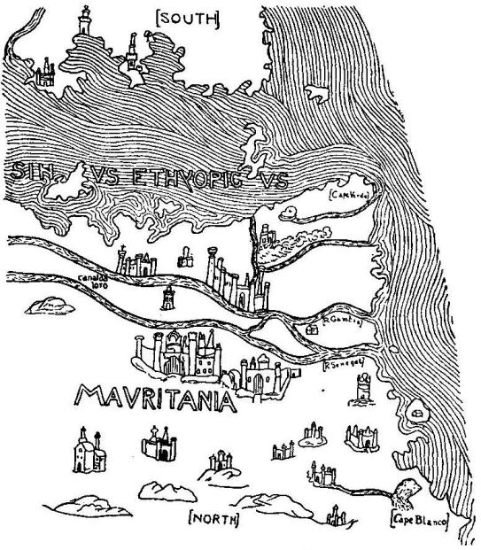 A PORTION OF AFRICA FROM FRA MAURO'S MAP ILLUSTRATING CADAMOSTO'S VOYAGE BEYOND CAPE BLANCO
