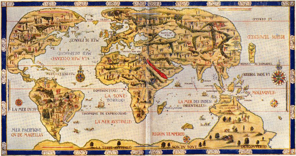 THE DAUPHIN MAP OF THE WORLD. MADE BY PIERRE DESCELIERS, 1546, TO THE ORDER OF FRANCIS I., FOR THE DAUPHIN (HENRI II. OF FRANCE)