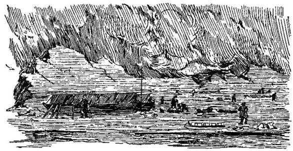 THE BOATS OF PARRY'S EXPEDITION HAULED UP ON THE ICE FOR THE NIGHT