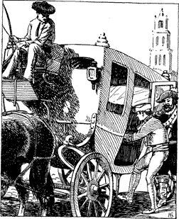 A man entering a horse-drawn carriage