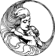 Mother cradling child in her arms, inside a circle