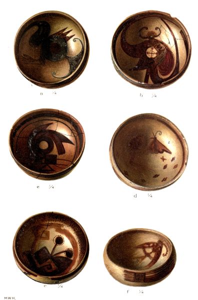PL. CXXXIV—
FOOD BOWLS WITH FIGURES OF SUN, BUTTERFLY, AND FLOWER FROM SIKYATKI