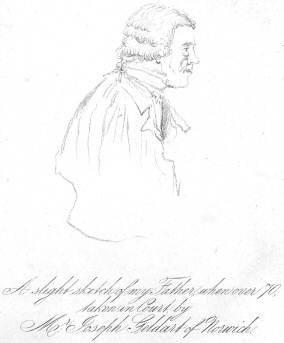 A slight sketch of my Father, when over 70, taken in
Court by Mr. Joseph Geldart of Norwich