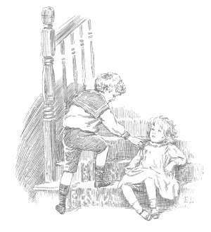 Two children in a stair.