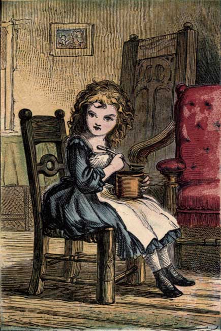 Silverlocks seats herself in Tiny's little chair and eats
his soup.
