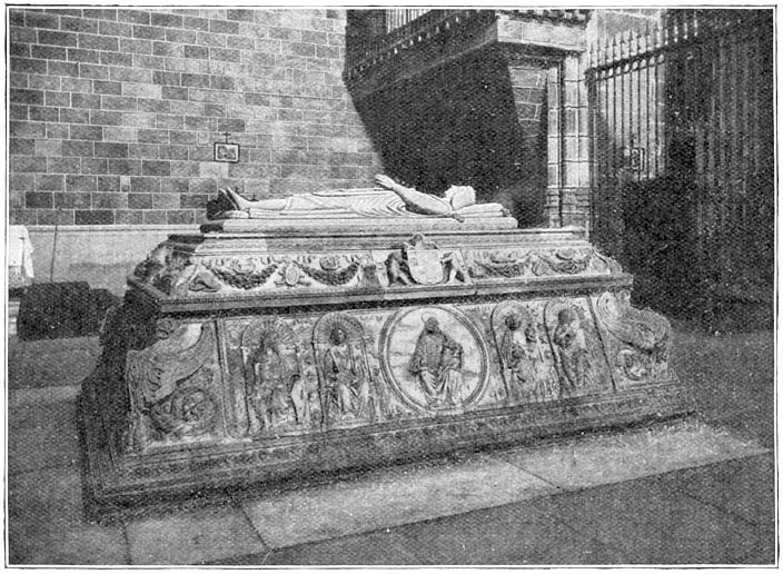 Het beeld van Don Juan ligt uitgestrekt op een prachtige marmeren tombe.