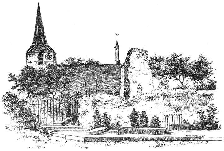 Kerkhof en ruïne te Hillegersberg.