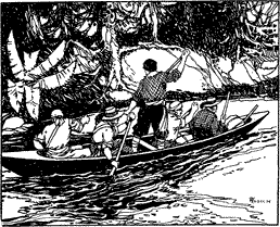 Five men in a canoe