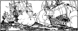 Sailing ships fighting on the sea