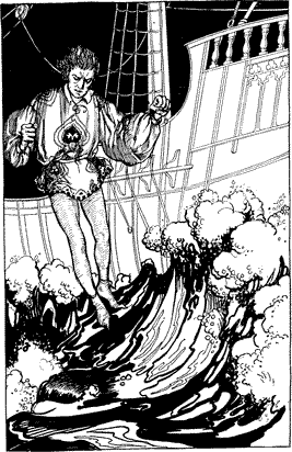 A man jumping off the deck of a ship into the sea