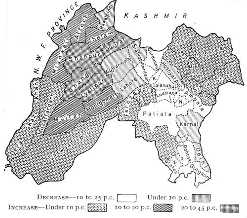 Fig. 28. Map showing increase and decrease of
population.