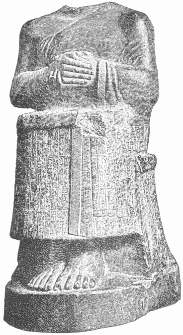 59.—STATUE OF GUDÊA, WITH INSCRIPTION; FROM TELL-LOH,
(SIR-BURLA OR SIR-GULLA). SARZEC COLLECTION. (Hommel).