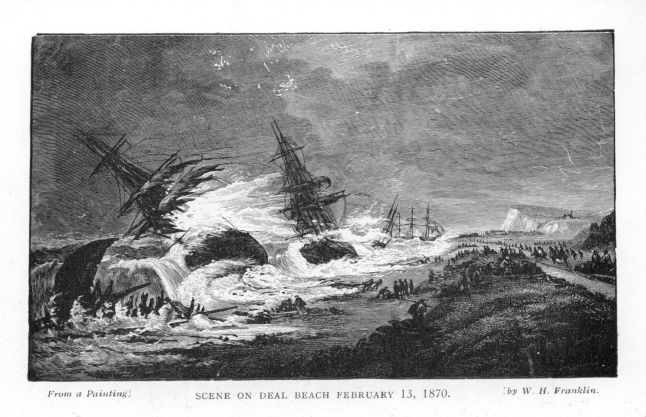 Scene on Deal Beach February 13, 1870.  From a painting by W. H. Franklin.