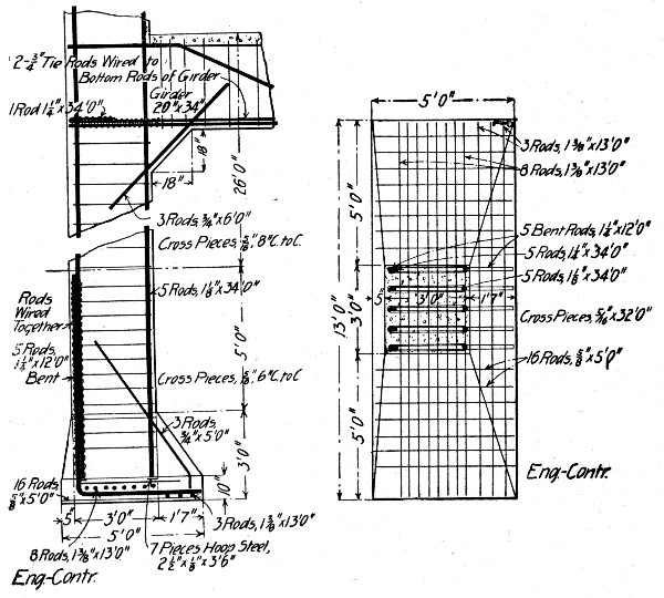 Fig. 236.—Detail of Column and Cantilever Column Footing
for Four-Story Garage.