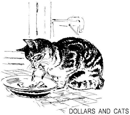 Illustration: Cat eating turkey neck from bowl on floor.