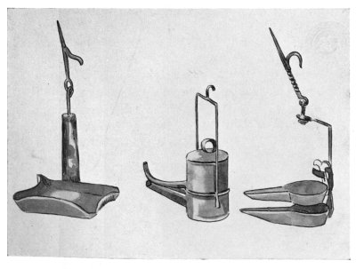 FIG. 15.—THREE VARIETIES OF OLD OIL LAMPS.