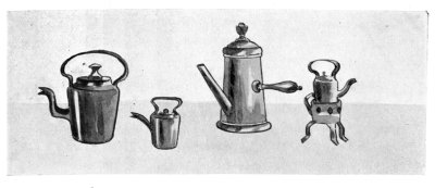 FIGS. 58, 59.—MINIATURE COPPER AND SILVER KETTLES.

FIG. 60.—MINIATURE IVORY COFFEE BOILER.
