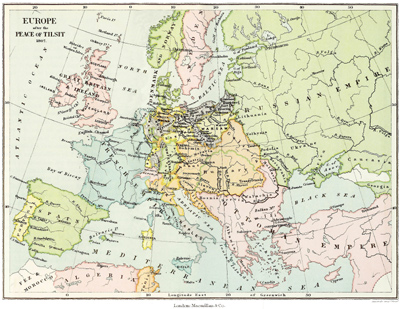 map of Europe after Tilsit treaty